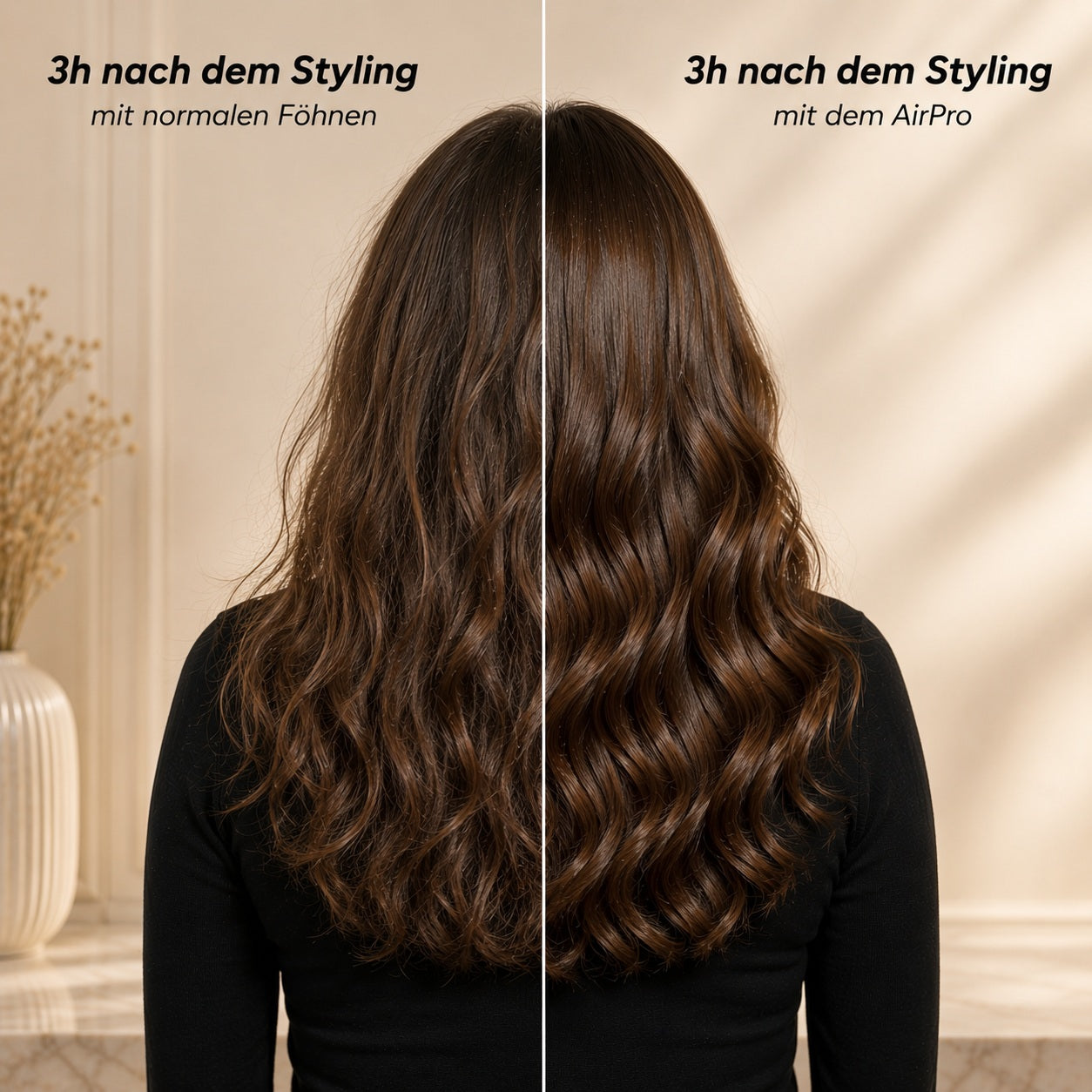 3 Stunden nach dem Styling im Vergleich