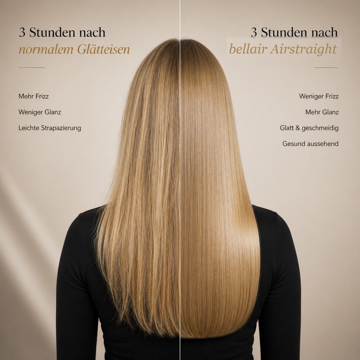 3 Stunden nach dem Styling im Vergleich